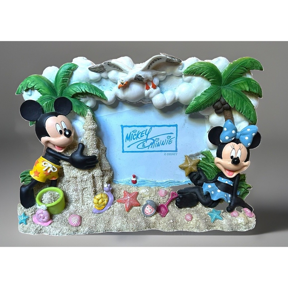 Disney Mickey & Minnie Mouse 3D Photo Picture Frame At Beach With Sand Castle